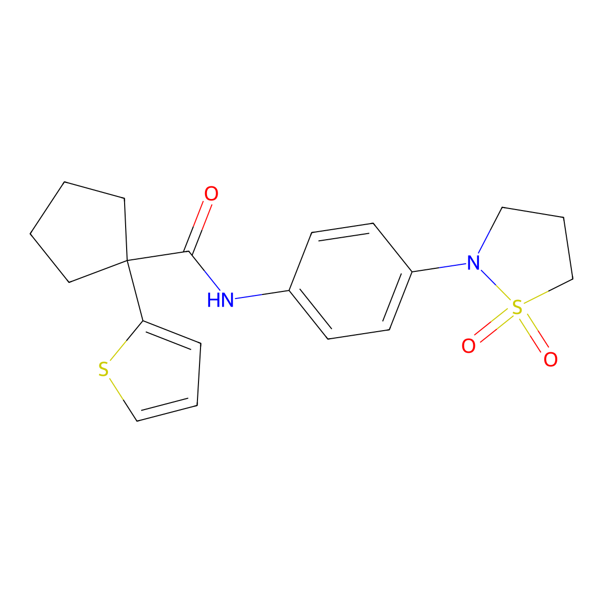 N-(4-(1,1-dioxidoisothiazolidin-2-yl)phenyl)-1-(thiophen-2-yl)cyclopentanecarboxamide molecular structure, CAS 1206985-71-8