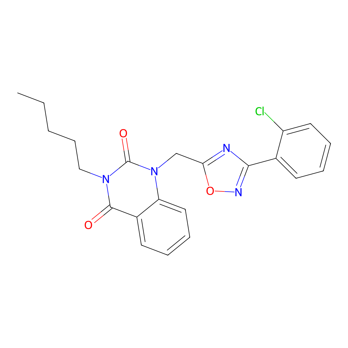1-((3-(2-chlorophenyl)-1,2,4-oxadiazol-5-yl)methyl)-3-pentylquinazoline-2,4(1H,3H)-dione molecular structure, CAS 1206985-74-1