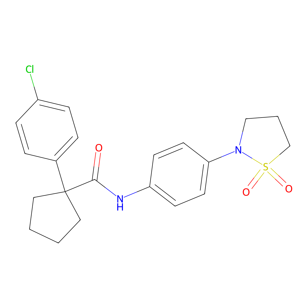 1-(4-chlorophenyl)-N-(4-(1,1-dioxidoisothiazolidin-2-yl)phenyl)cyclopentanecarboxamide molecular structure, CAS 1206985-76-3
