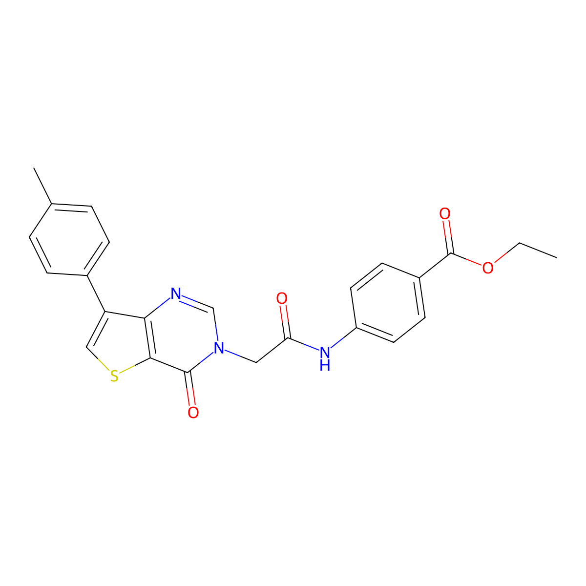 ethyl 4-({[7-(4-methylphenyl)-4-oxothieno[3,2-d]pyrimidin-3(4H)-yl]acetyl}amino)benzoate molecular structure, CAS 1206985-84-3