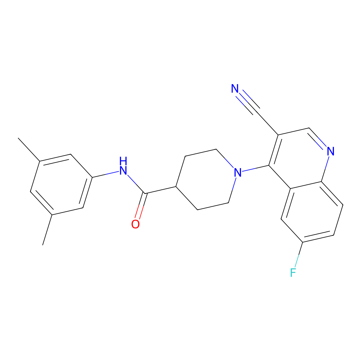 1-(3-cyano-6-fluoroquinolin-4-yl)-N-(3,5-dimethylphenyl)piperidine-4-carboxamide molecular structure, CAS 1206985-87-6