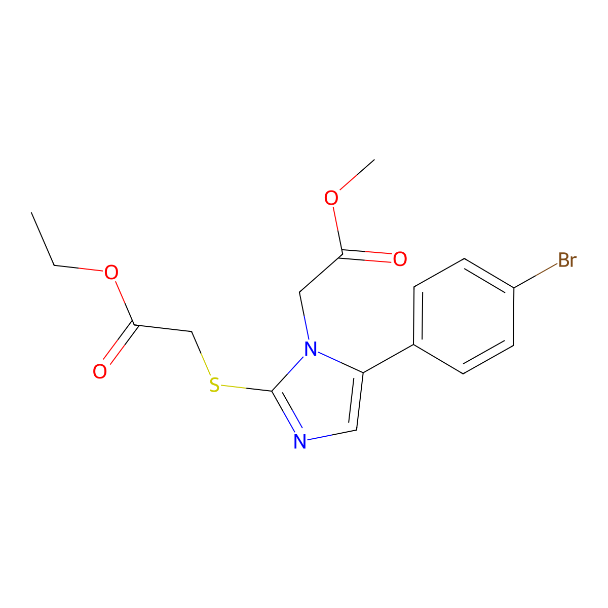 ethyl 2-((5-(4-bromophenyl)-1-(2-methoxy-2-oxoethyl)-1H-imidazol-2-yl)thio)acetate molecular structure, CAS 1206985-88-7