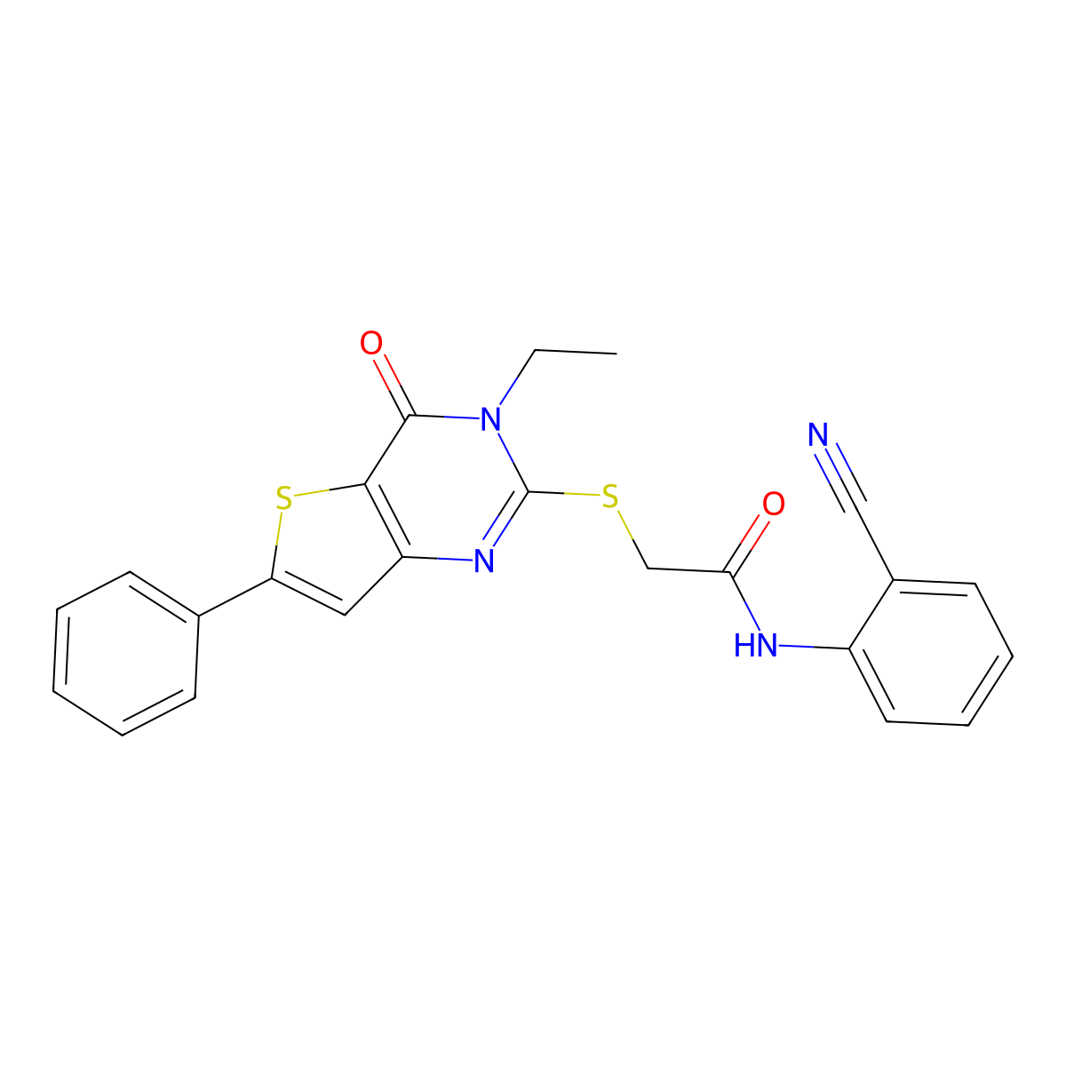 N-(2-cyanophenyl)-2-({3-ethyl-4-oxo-6-phenyl-3H,4H-thieno[3,2-d]pyrimidin-2-yl}sulfanyl)acetamide molecular structure, CAS 1206985-91-2