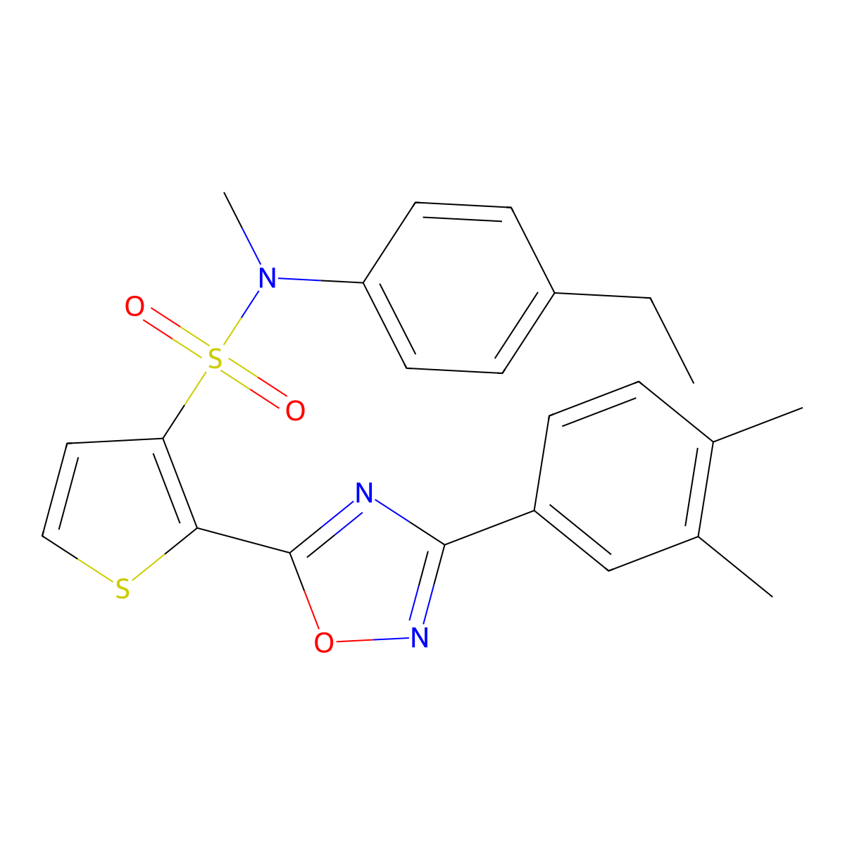 2-[3-(3,4-dimethylphenyl)-1,2,4-oxadiazol-5-yl]-N-(4-ethylphenyl)-N-methylthiophene-3-sulfonamide molecular structure, CAS 1206985-95-6