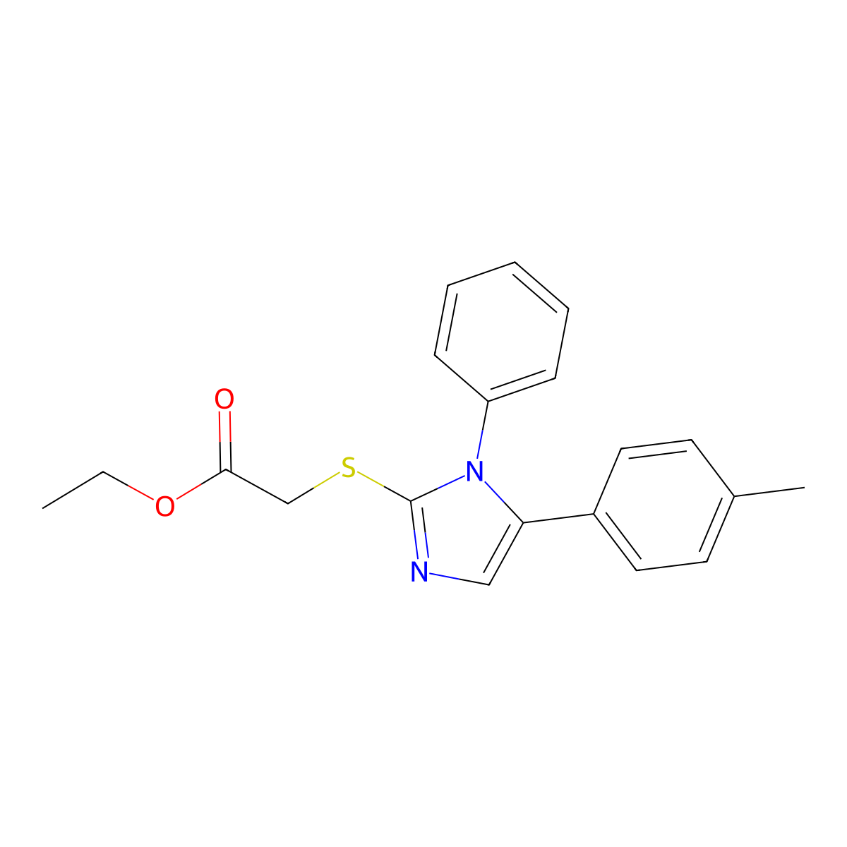 ethyl 2-((1-phenyl-5-(p-tolyl)-1H-imidazol-2-yl)thio)acetate molecular structure, CAS 1206985-96-7