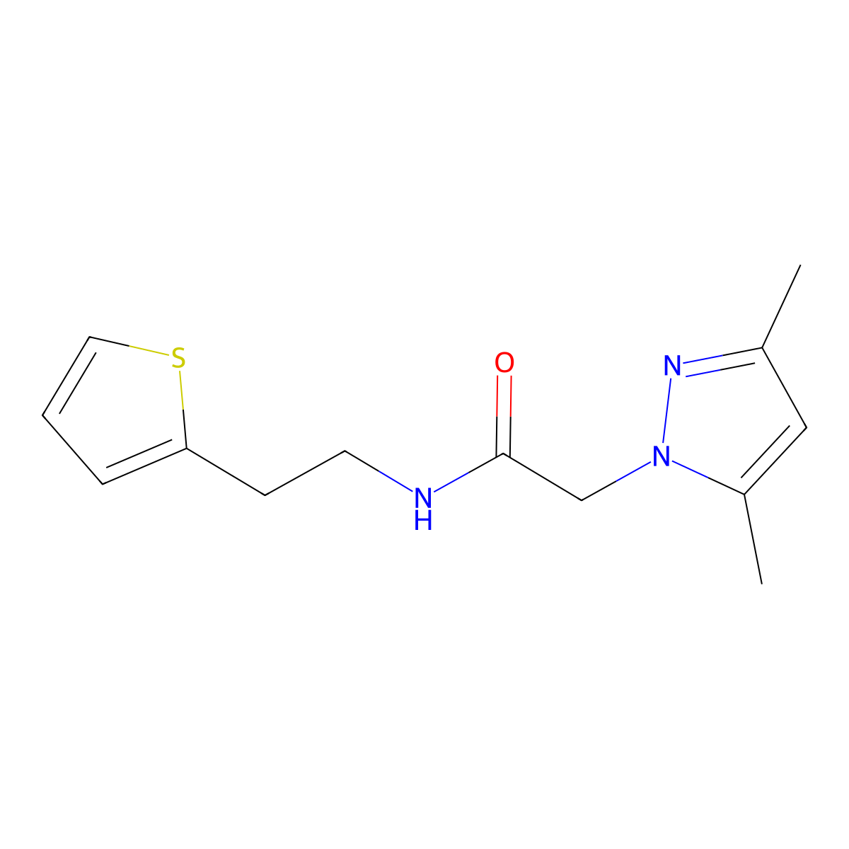 2-(3,5-dimethyl-1H-pyrazol-1-yl)-N-[2-(thiophen-2-yl)ethyl]acetamide molecular structure, CAS 1206985-98-9
