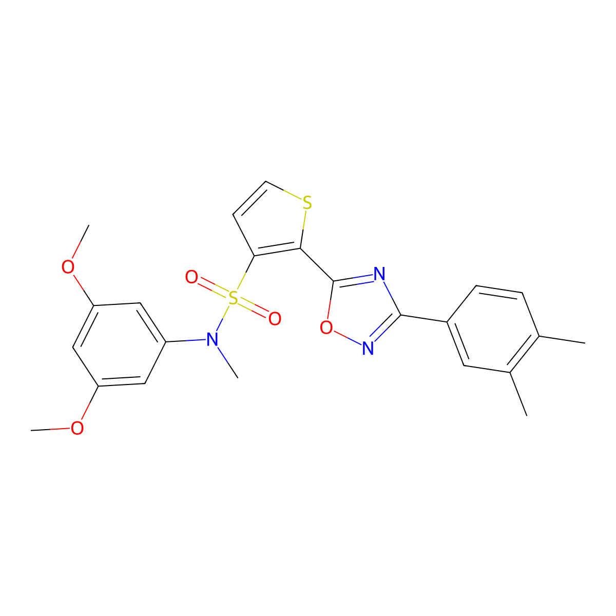 N-(3,5-dimethoxyphenyl)-2-[3-(3,4-dimethylphenyl)-1,2,4-oxadiazol-5-yl]-N-methylthiophene-3-sulfonamide molecular structure, CAS 1206986-00-6