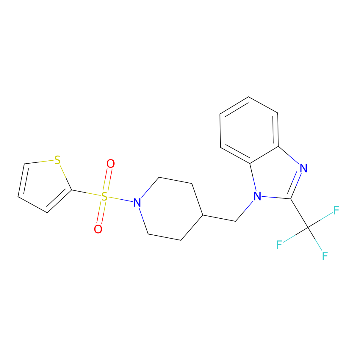 1-((1-(thiophen-2-ylsulfonyl)piperidin-4-yl)methyl)-2-(trifluoromethyl)-1H-benzo[d]imidazole molecular structure, CAS 1206986-02-8