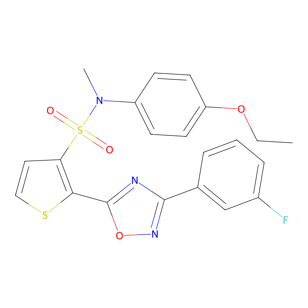 N-(4-ethoxyphenyl)-2-[3-(3-fluorophenyl)-1,2,4-oxadiazol-5-yl]-N-methylthiophene-3-sulfonamide molecular structure, CAS 1206986-03-9