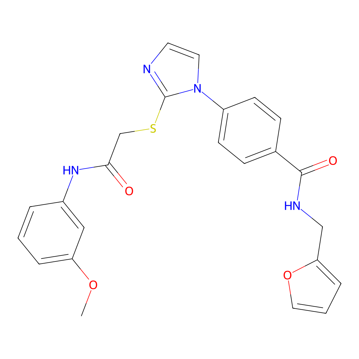 N-[(furan-2-yl)methyl]-4-[2-({[(3-methoxyphenyl)carbamoyl]methyl}sulfanyl)-1H-imidazol-1-yl]benzamide molecular structure, CAS 1206986-04-0