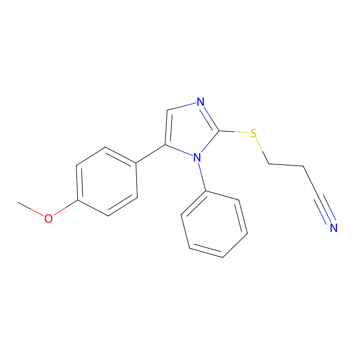 3-((5-(4-methoxyphenyl)-1-phenyl-1H-imidazol-2-yl)thio)propanenitrile molecular structure, CAS 1206986-07-3