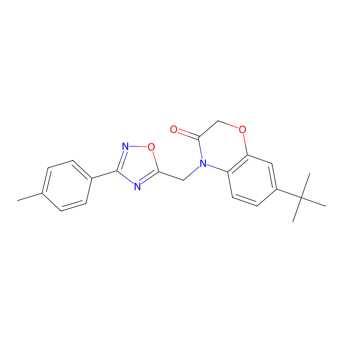 7-(tert-butyl)-4-((3-(p-tolyl)-1,2,4-oxadiazol-5-yl)methyl)-2H-benzo[b][1,4]oxazin-3(4H)-one molecular structure, CAS 1206986-13-1