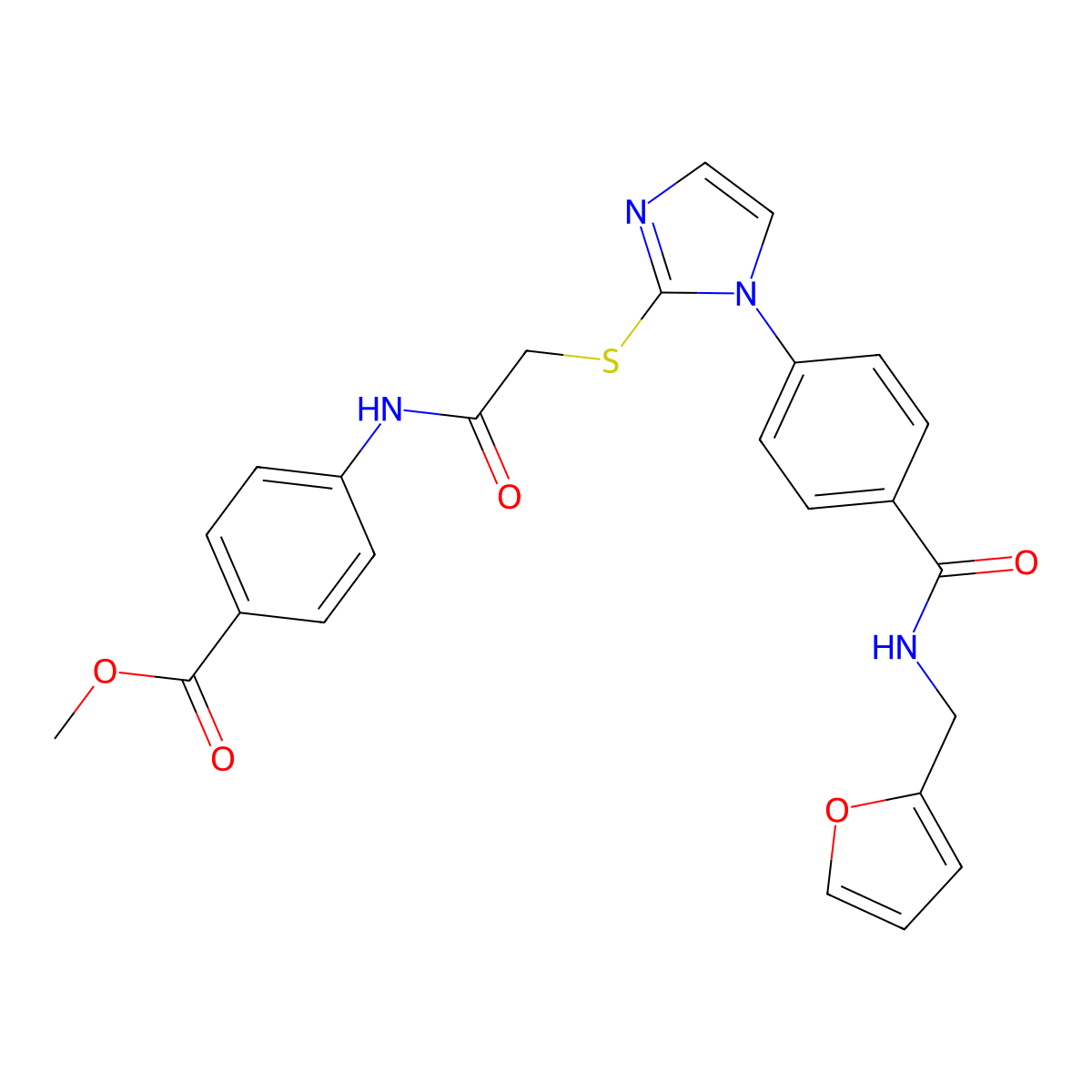 methyl 4-(2-{[1-(4-{[(furan-2-yl)methyl]carbamoyl}phenyl)-1H-imidazol-2-yl]sulfanyl}acetamido)benzoate molecular structure, CAS 1206986-14-2