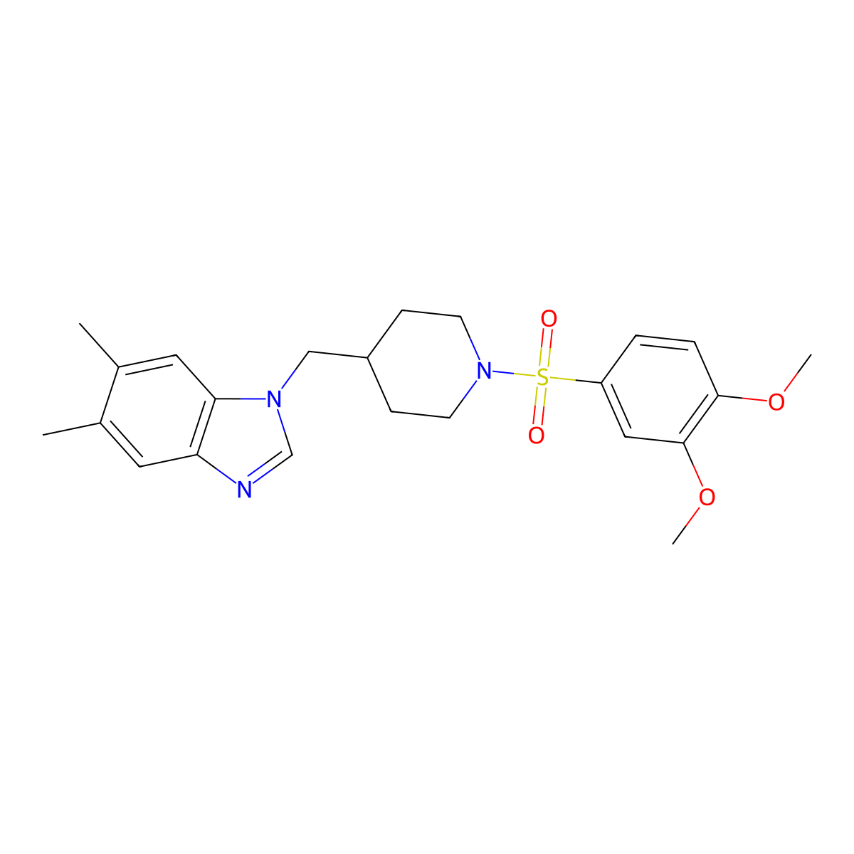 1-((1-((3,4-dimethoxyphenyl)sulfonyl)piperidin-4-yl)methyl)-5,6-dimethyl-1H-benzo[d]imidazole molecular structure, CAS 1206986-18-6