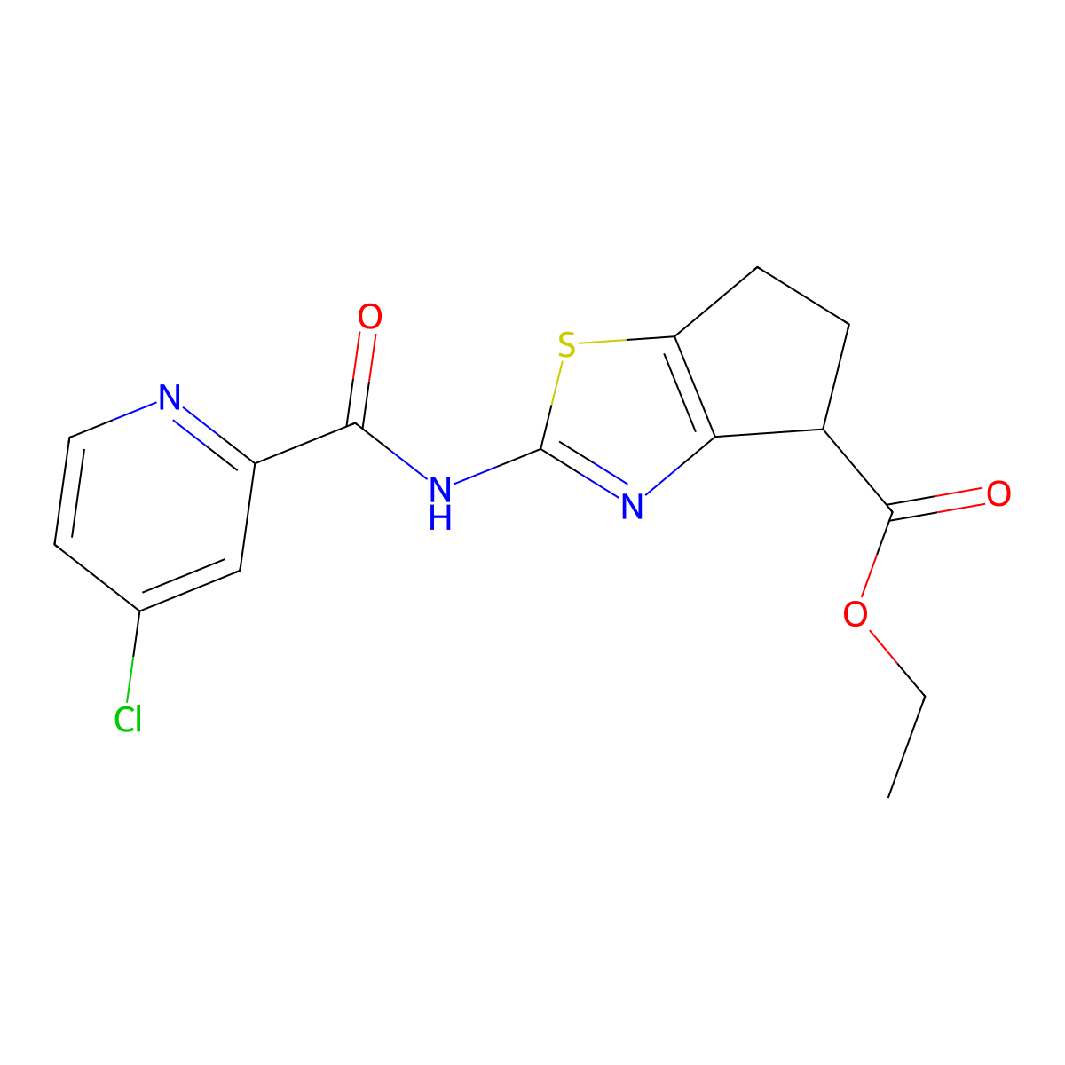 ethyl 2-(4-chloropicolinamido)-5,6-dihydro-4H-cyclopenta[d]thiazole-4-carboxylate molecular structure, CAS 1206986-22-2