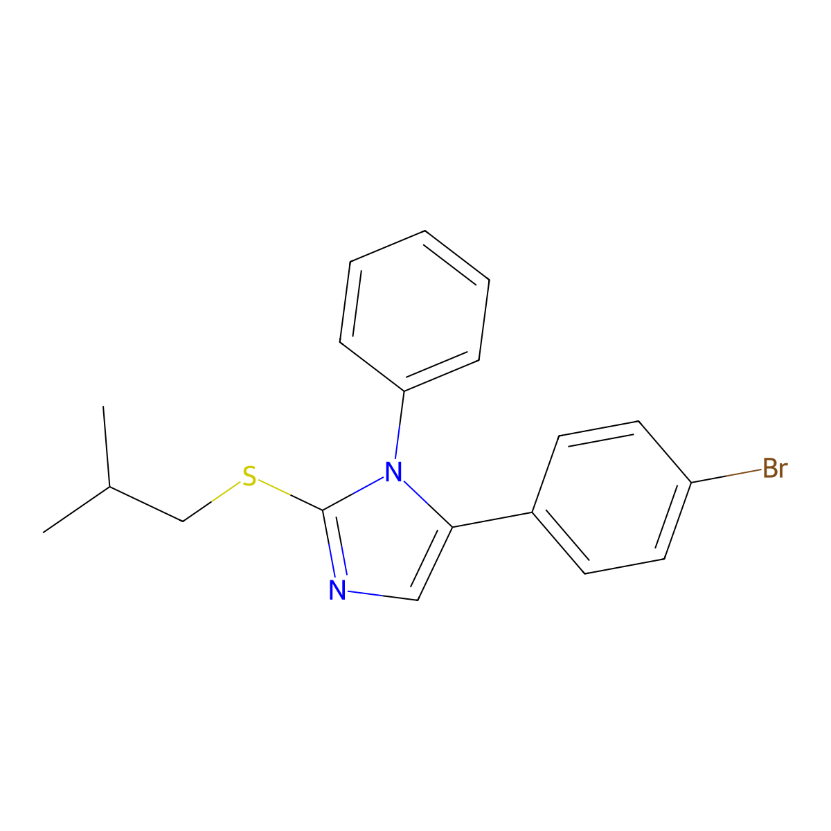 5-(4-bromophenyl)-2-(isobutylthio)-1-phenyl-1H-imidazole molecular structure, CAS 1206986-23-3