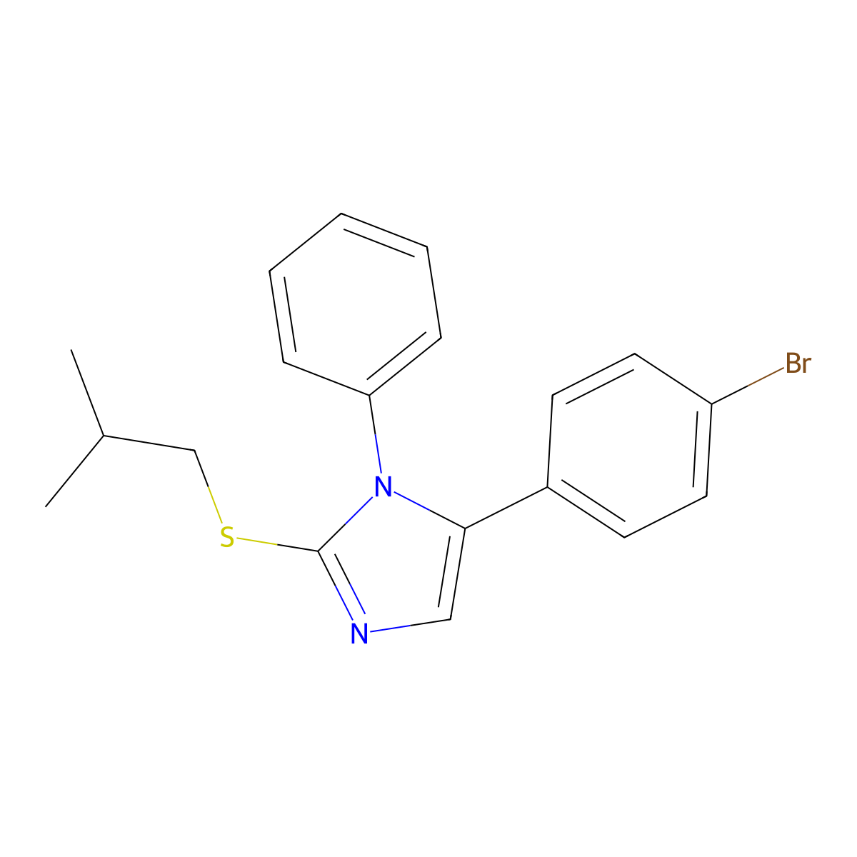 5-(4-bromophenyl)-2-(isobutylthio)-1-phenyl-1H-imidazole molecular structure, CAS 1206986-23-3