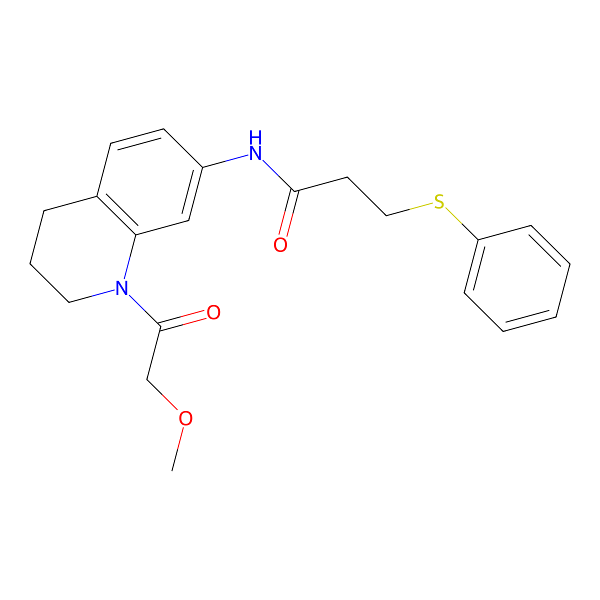 N-(1-(2-methoxyacetyl)-1,2,3,4-tetrahydroquinolin-7-yl)-3-(phenylthio)propanamide molecular structure, CAS 1206986-35-7