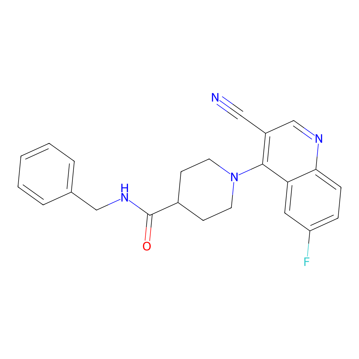 N-benzyl-1-(3-cyano-6-fluoroquinolin-4-yl)piperidine-4-carboxamide molecular structure, CAS 1206986-36-8