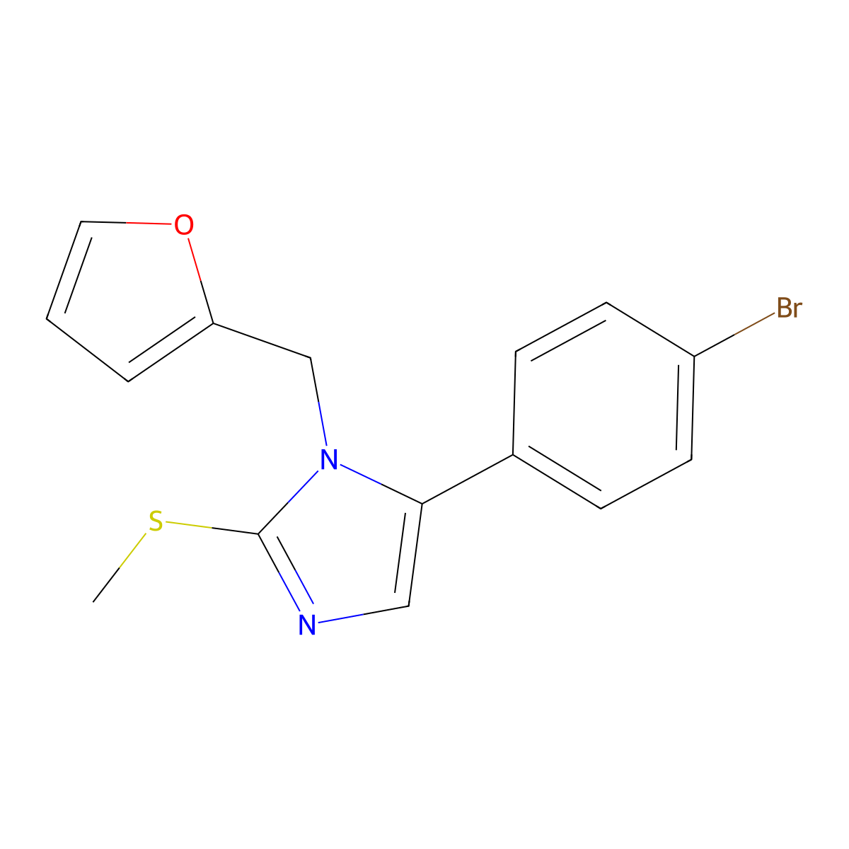 5-(4-bromophenyl)-1-(furan-2-ylmethyl)-2-(methylthio)-1H-imidazole molecular structure, CAS 1206986-38-0
