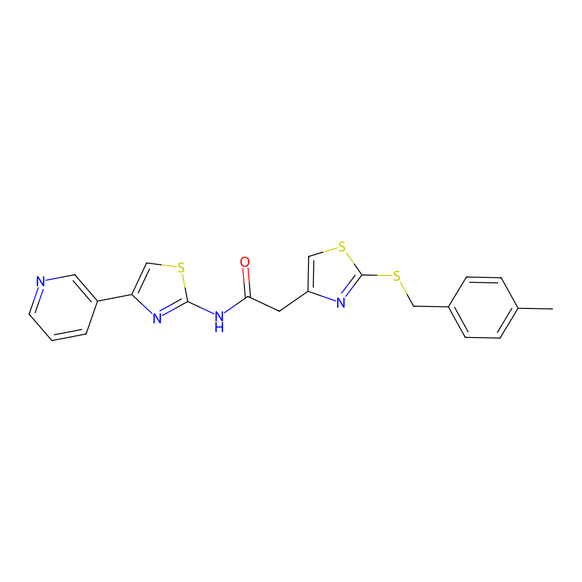 2-(2-((4-methylbenzyl)thio)thiazol-4-yl)-N-(4-(pyridin-3-yl)thiazol-2-yl)acetamide molecular structure, CAS 1206986-42-6