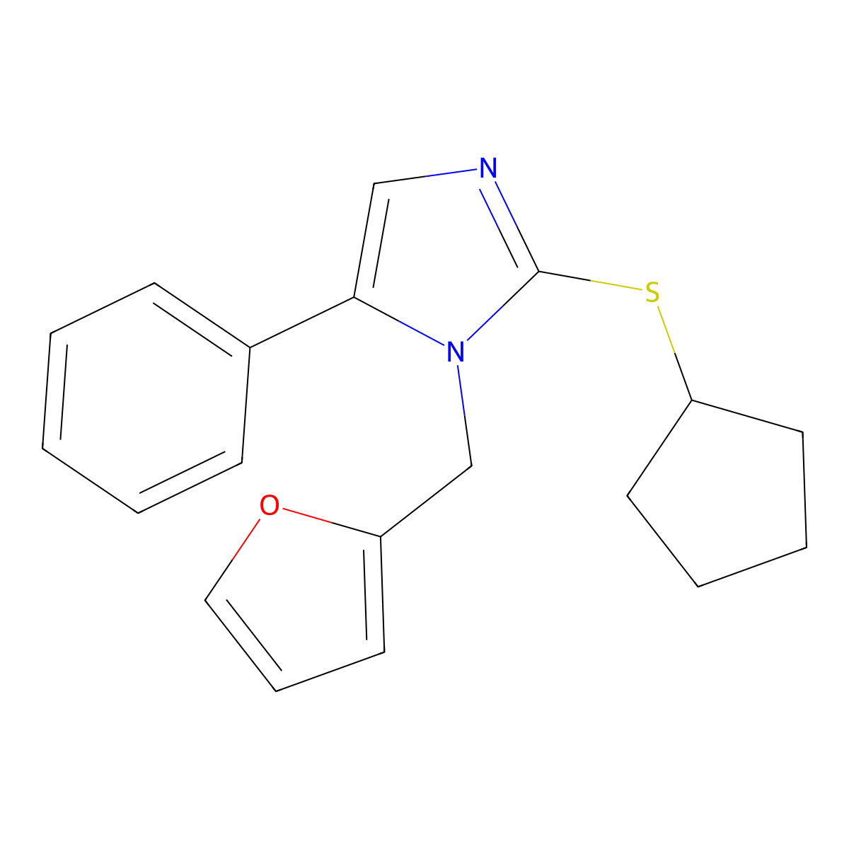 2-(cyclopentylthio)-1-(furan-2-ylmethyl)-5-phenyl-1H-imidazole molecular structure, CAS 1206986-44-8
