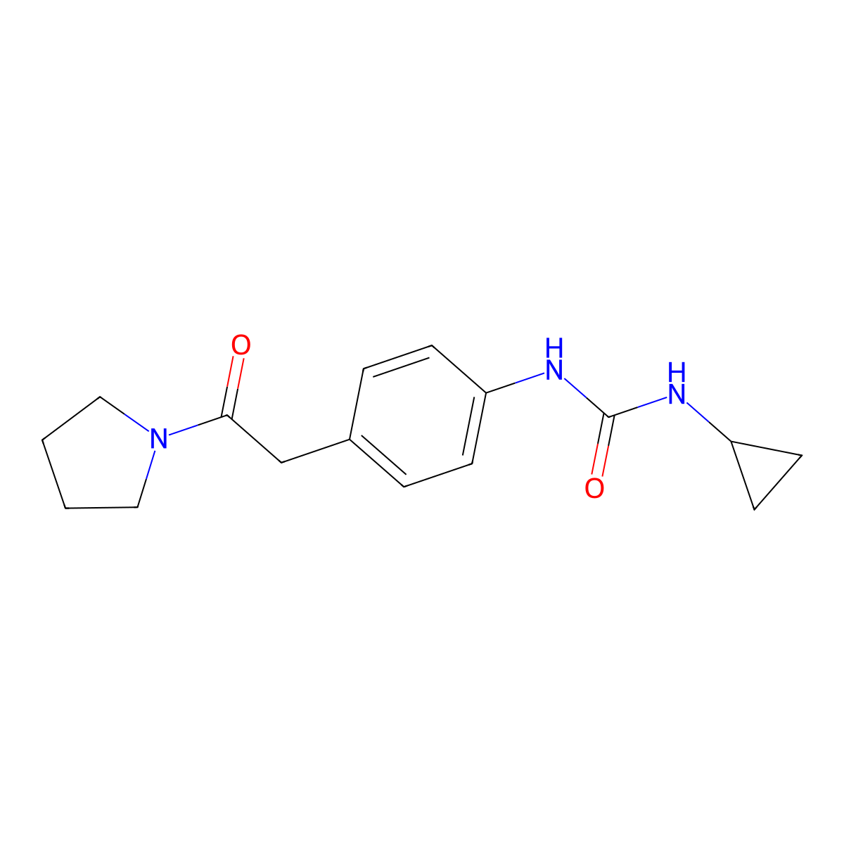 1-Cyclopropyl-3-(4-(2-oxo-2-(pyrrolidin-1-yl)ethyl)phenyl)urea molecular structure, CAS 1206986-46-0