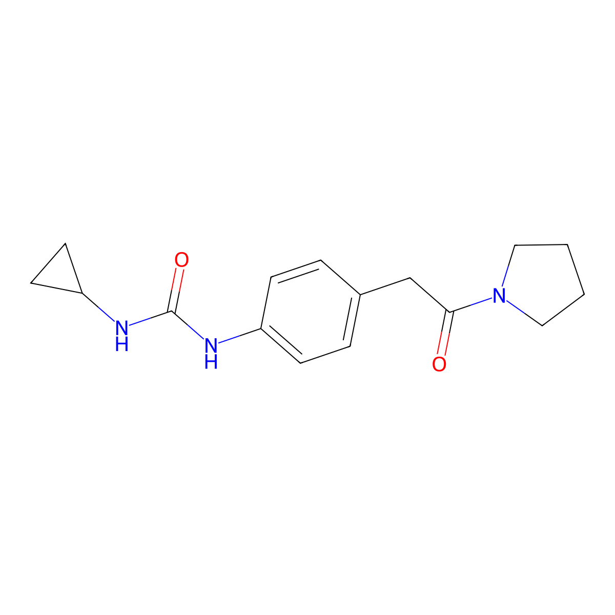 1-Cyclopropyl-3-(4-(2-oxo-2-(pyrrolidin-1-yl)ethyl)phenyl)urea molecular structure, CAS 1206986-46-0