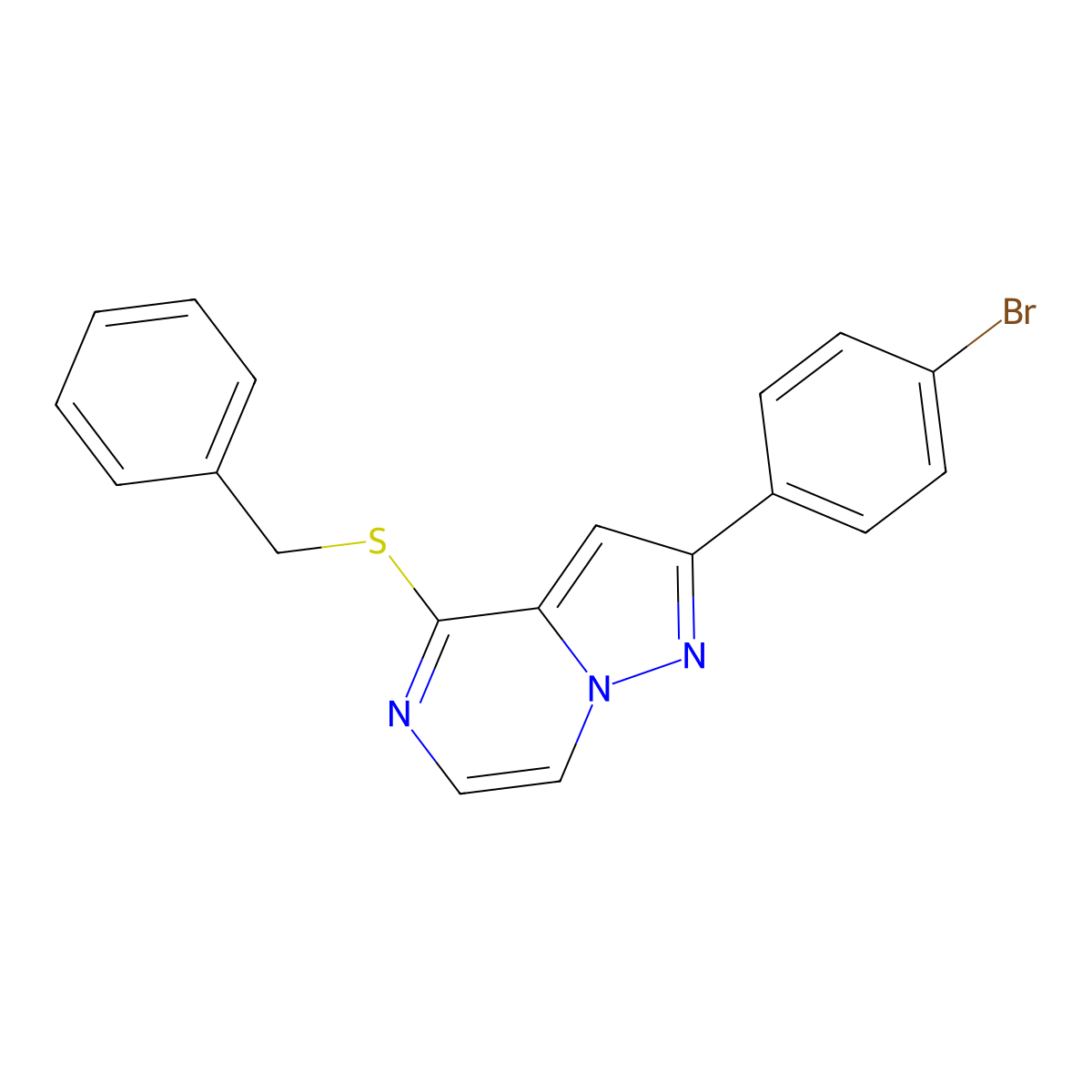 4-(Benzylsulfanyl)-2-(4-bromophenyl)pyrazolo[1,5-a]pyrazine molecular structure, CAS 1206986-47-1