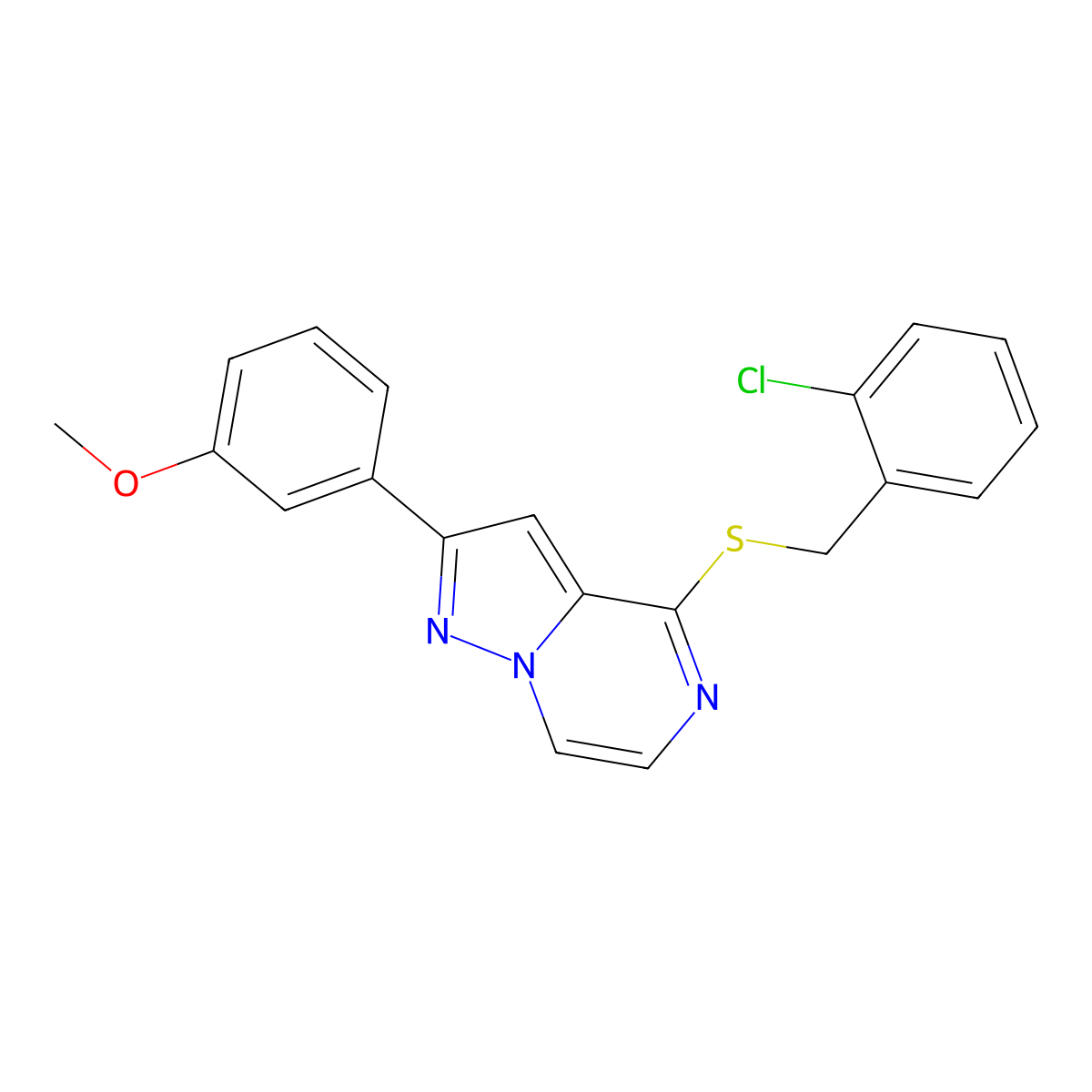 4-[(2-Chlorobenzyl)thio]-2-(3-methoxyphenyl)pyrazolo[1,5-a]pyrazine molecular structure, CAS 1206986-52-8
