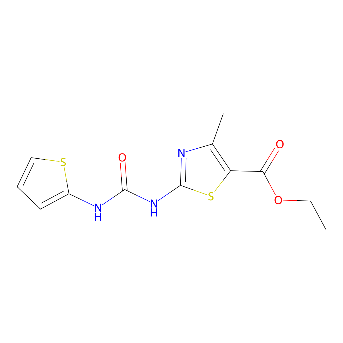 Ethyl 4-methyl-2-(3-(thiophen-2-yl)ureido)thiazole-5-carboxylate molecular structure, CAS 1206986-58-4