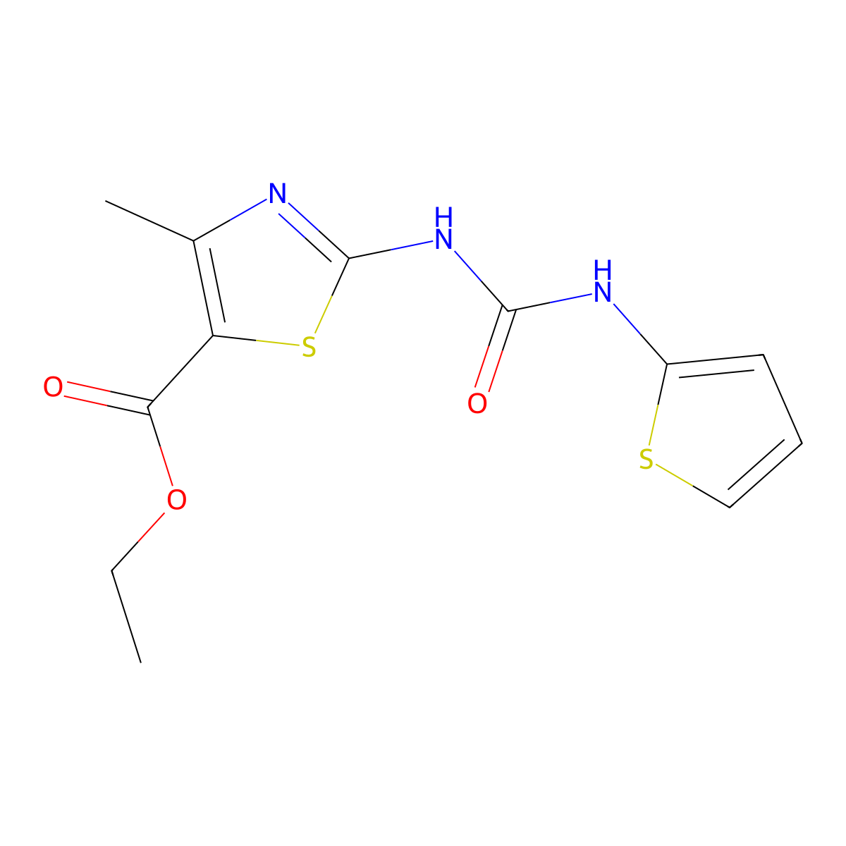Ethyl 4-methyl-2-(3-(thiophen-2-yl)ureido)thiazole-5-carboxylate molecular structure, CAS 1206986-58-4