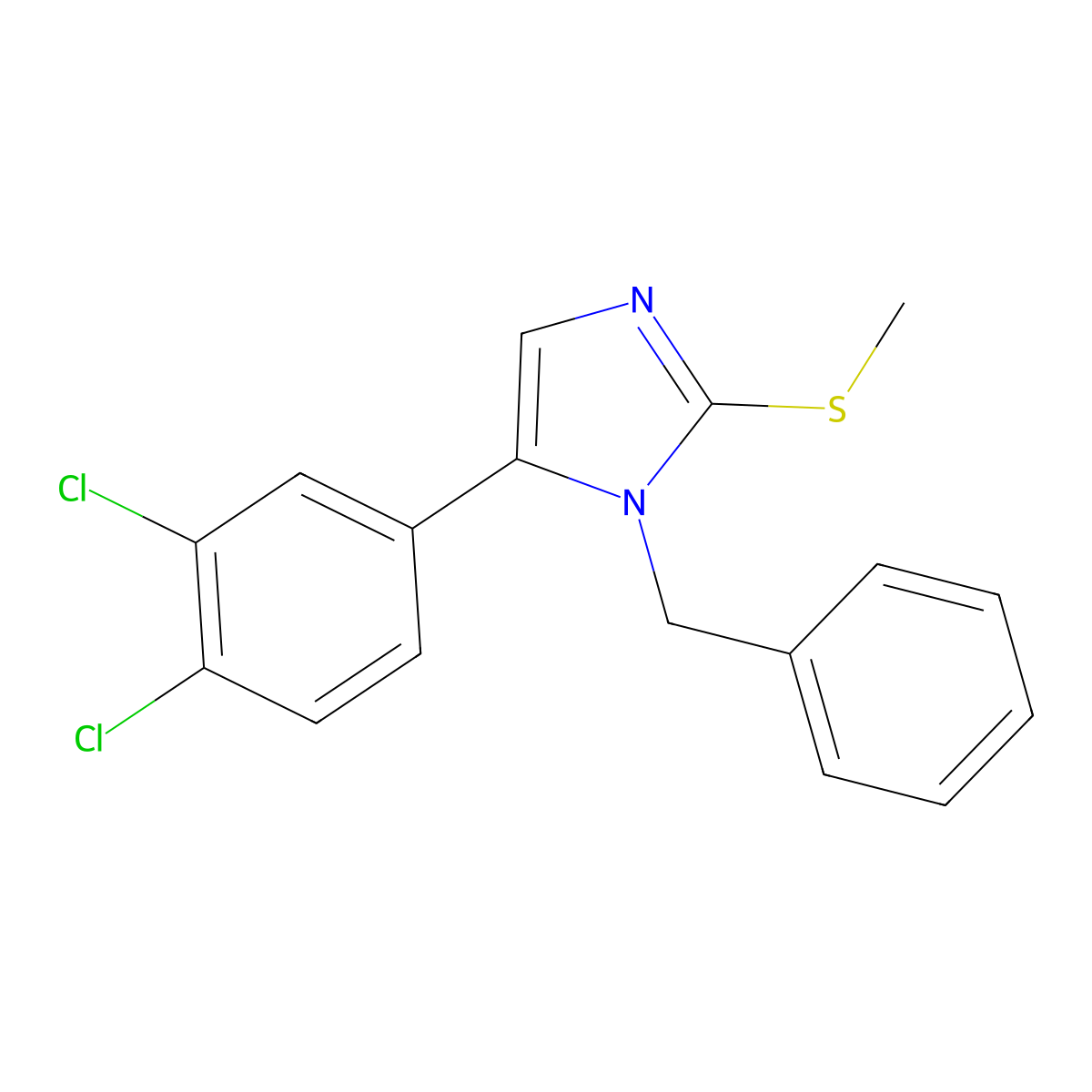 1-benzyl-5-(3,4-dichlorophenyl)-2-(methylthio)-1H-imidazole molecular structure, CAS 1206986-61-9
