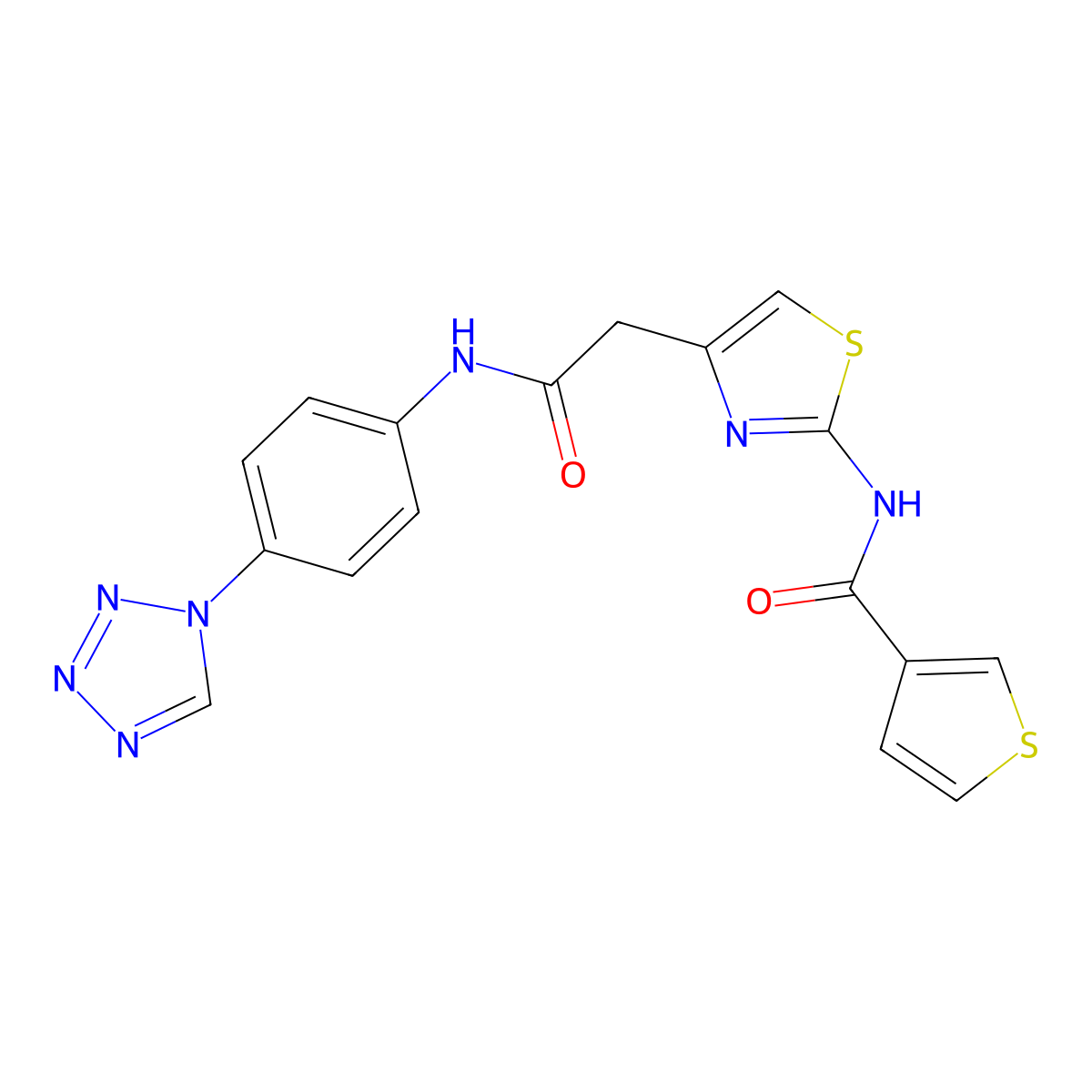 N-(4-(2-((4-(1H-tetrazol-1-yl)phenyl)amino)-2-oxoethyl)thiazol-2-yl)thiophene-3-carboxamide molecular structure, CAS 1206986-63-1