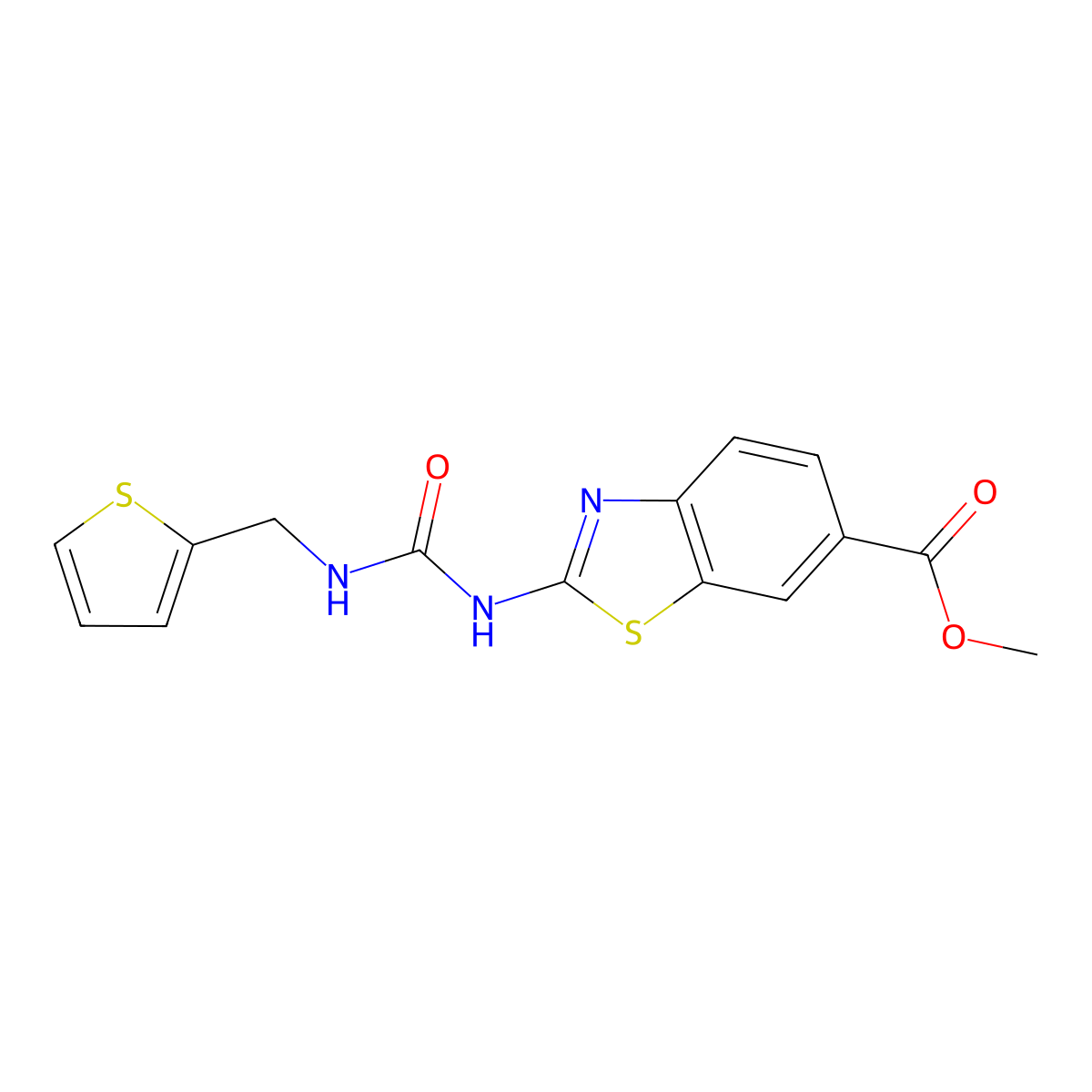 Methyl 2-(3-(thiophen-2-ylmethyl)ureido)benzo[d]thiazole-6-carboxylate molecular structure, CAS 1206986-70-0