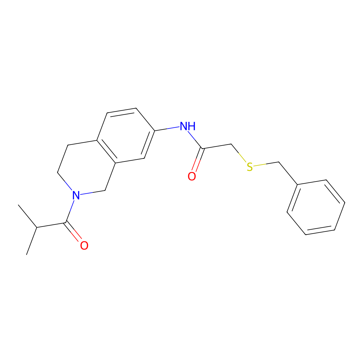 2-(benzylthio)-N-(2-isobutyryl-1,2,3,4-tetrahydroisoquinolin-7-yl)acetamide molecular structure, CAS 1206986-71-1