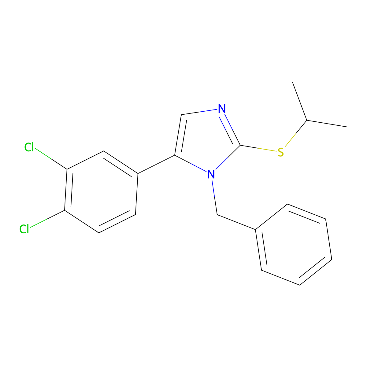 1-benzyl-5-(3,4-dichlorophenyl)-2-(isopropylthio)-1H-imidazole molecular structure, CAS 1206986-75-5