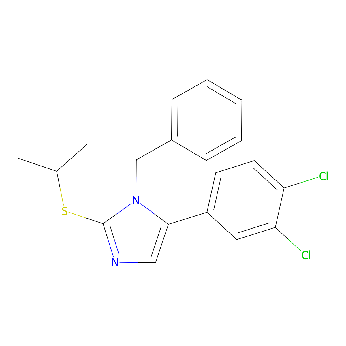 1-benzyl-5-(3,4-dichlorophenyl)-2-(isopropylthio)-1H-imidazole molecular structure, CAS 1206986-75-5