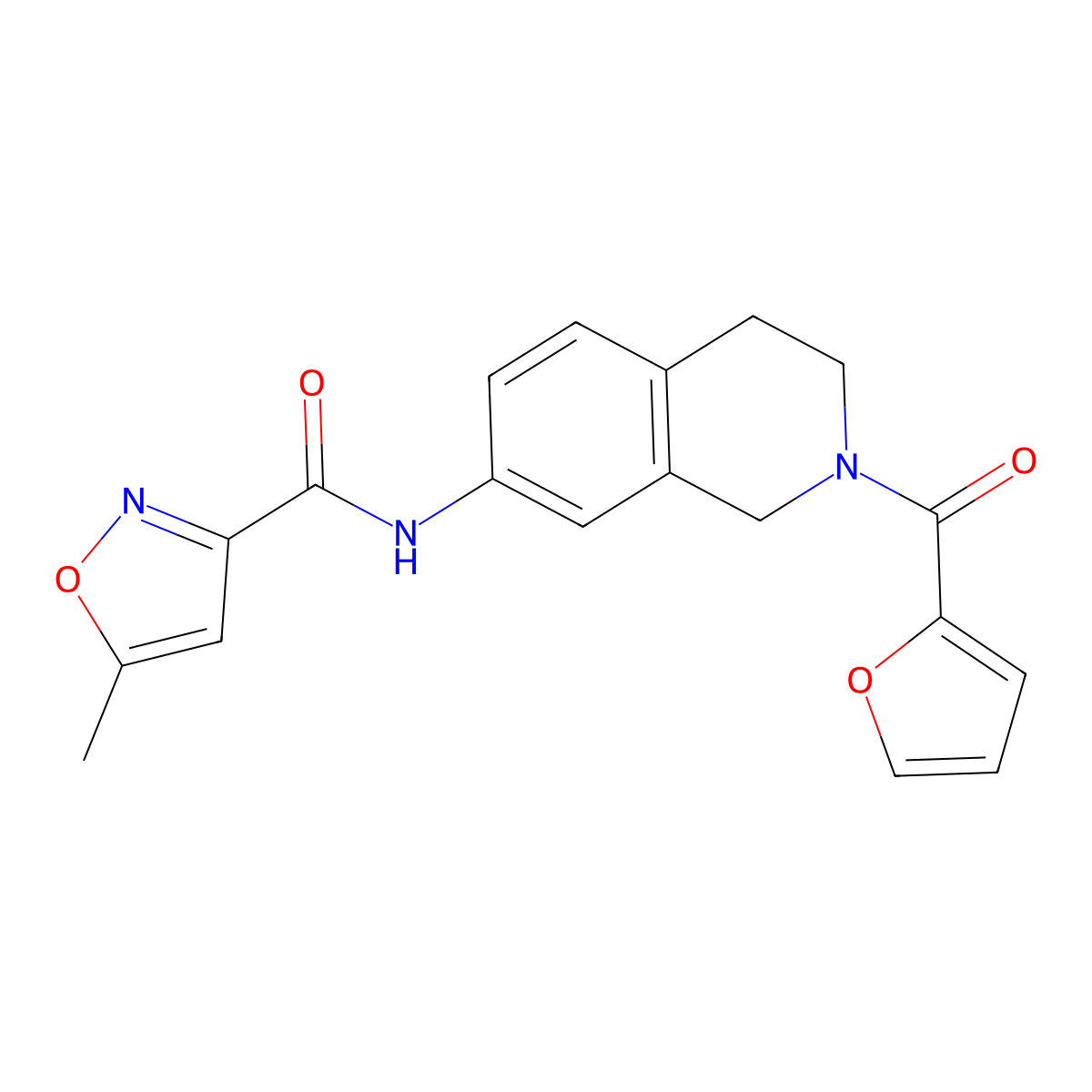 N-(2-(furan-2-carbonyl)-1,2,3,4-tetrahydroisoquinolin-7-yl)-5-methylisoxazole-3-carboxamide molecular structure, CAS 1206986-79-9