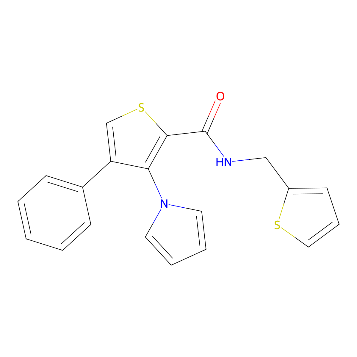 4-phenyl-3-(1H-pyrrol-1-yl)-N-(thiophen-2-ylmethyl)thiophene-2-carboxamide molecular structure, CAS 1206986-85-7