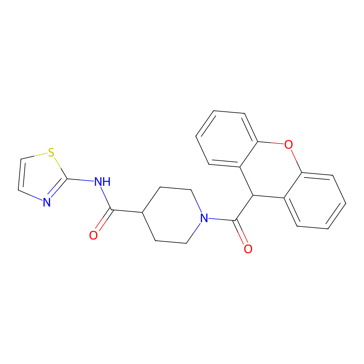 N-(thiazol-2-yl)-1-(9H-xanthene-9-carbonyl)piperidine-4-carboxamide molecular structure, CAS 1206986-86-8