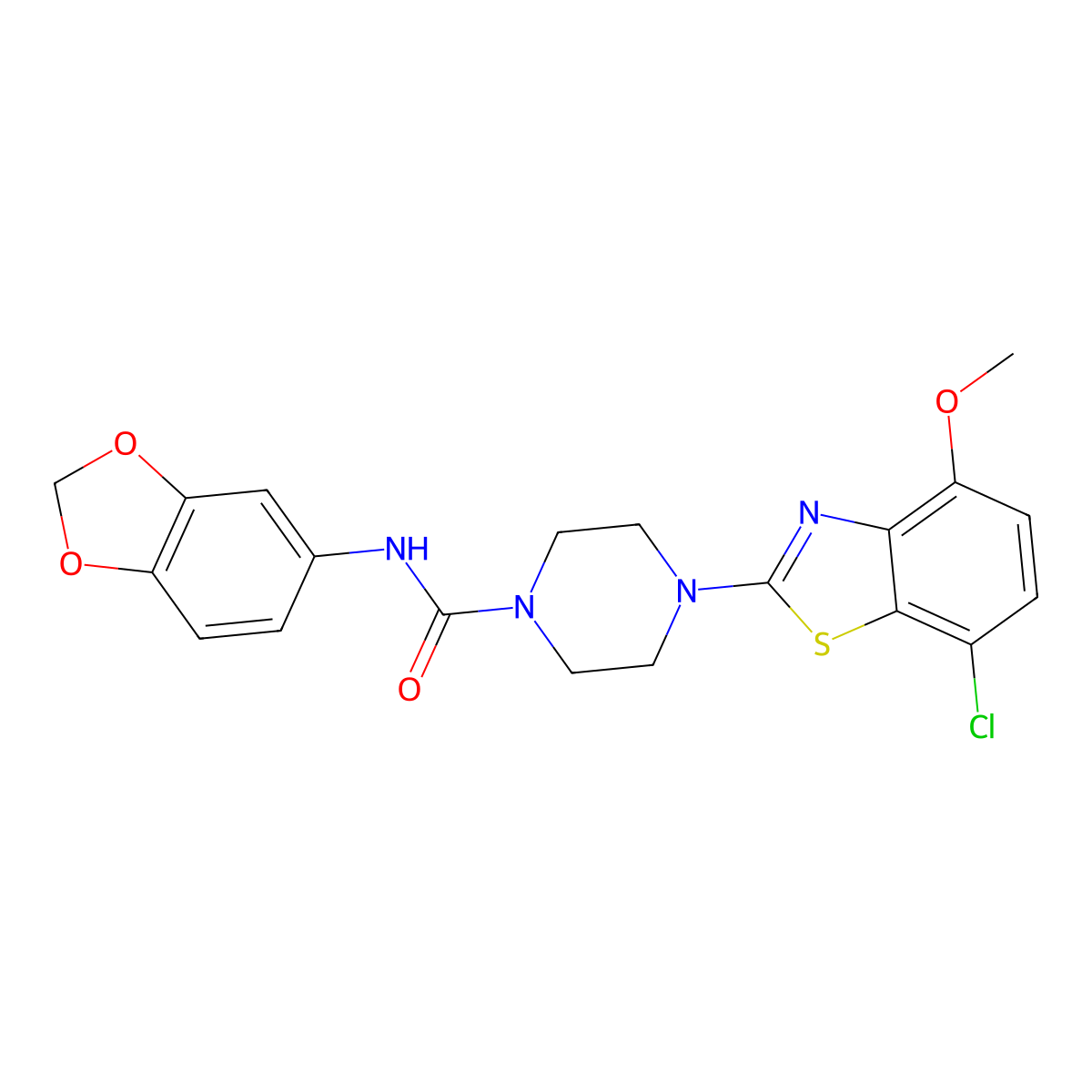 N-(benzo[d][1,3]dioxol-5-yl)-4-(7-chloro-4-methoxybenzo[d]thiazol-2-yl)piperazine-1-carboxamide molecular structure, CAS 1206986-87-9