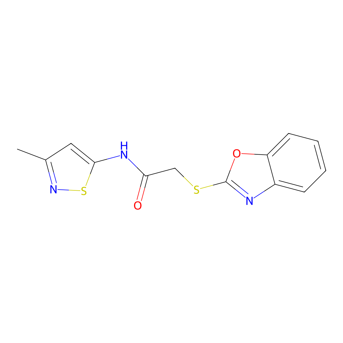 2-(benzo[d]oxazol-2-ylthio)-N-(3-methylisothiazol-5-yl)acetamide molecular structure, CAS 1206986-88-0
