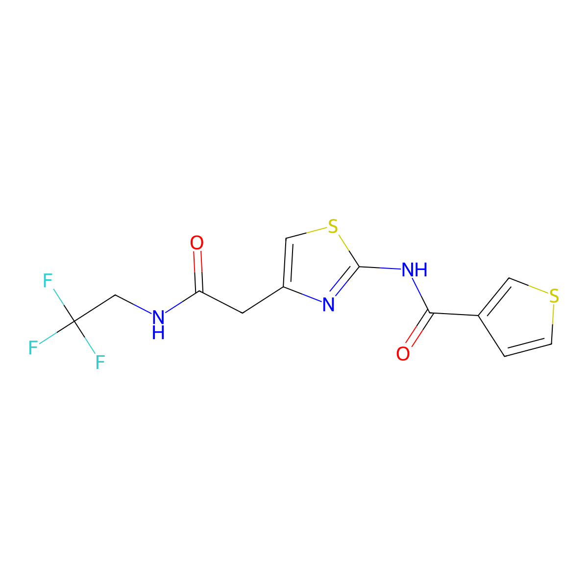 N-(4-(2-oxo-2-((2,2,2-trifluoroethyl)amino)ethyl)thiazol-2-yl)thiophene-3-carboxamide molecular structure, CAS 1206986-89-1