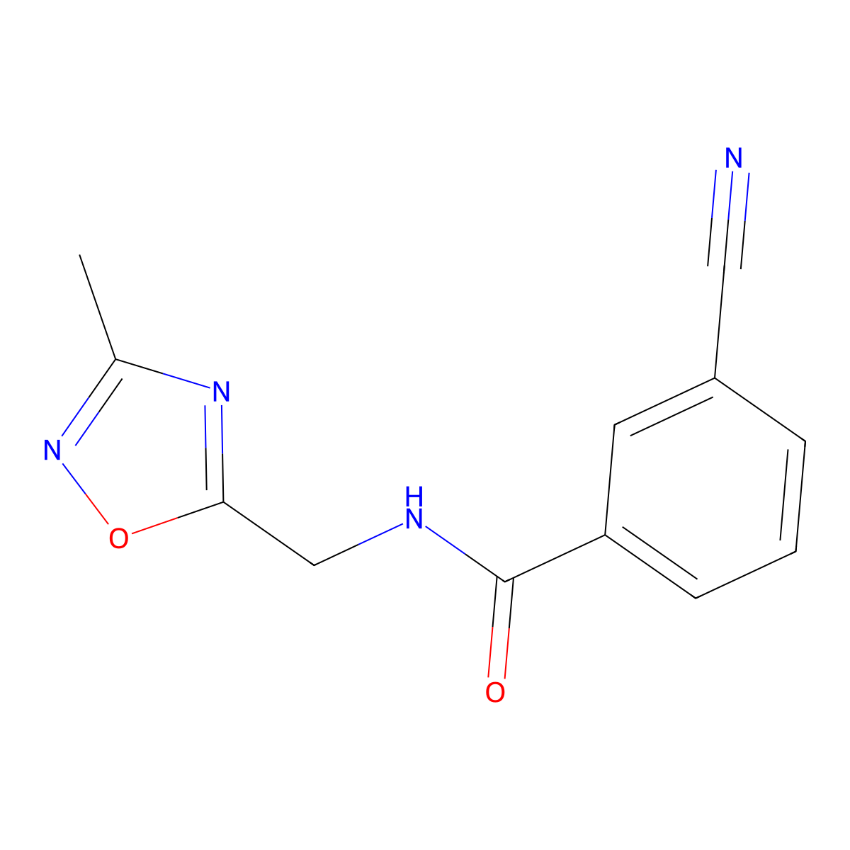 3-cyano-N-[(3-methyl-1,2,4-oxadiazol-5-yl)methyl]benzamide molecular structure, CAS 1206986-93-7