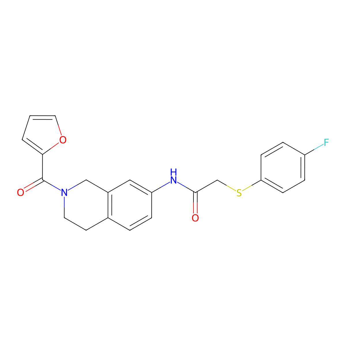 2-((4-fluorophenyl)thio)-N-(2-(furan-2-carbonyl)-1,2,3,4-tetrahydroisoquinolin-7-yl)acetamide molecular structure, CAS 1206986-96-0