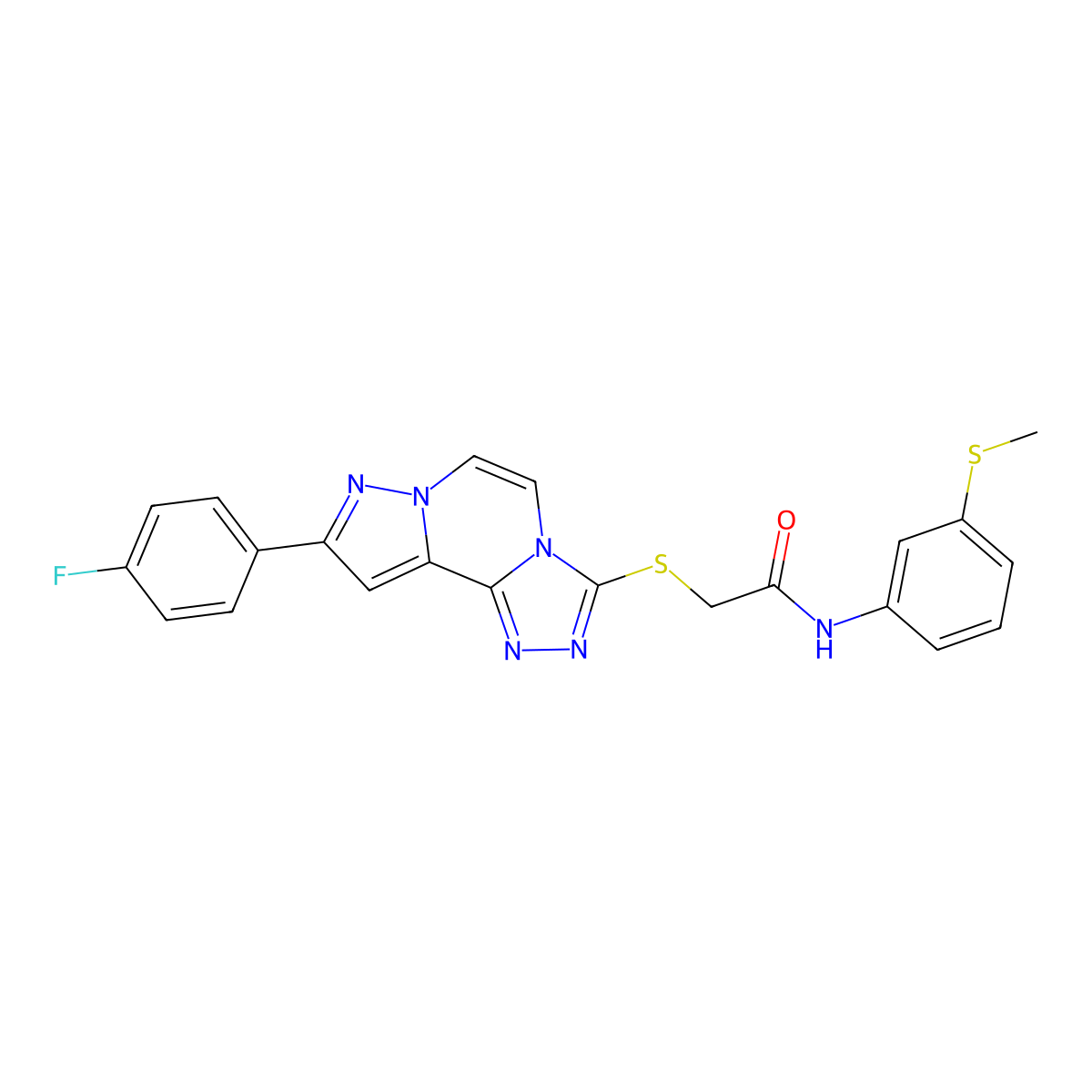 2-((9-(4-fluorophenyl)pyrazolo[1,5-a][1,2,4]triazolo[3,4-c]pyrazin-3-yl)thio)-N-(3-(methylthio)phenyl)acetamide molecular structure, CAS 1206987-01-0