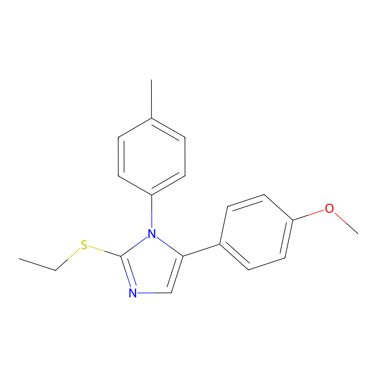 2-(ethylthio)-5-(4-methoxyphenyl)-1-(p-tolyl)-1H-imidazole molecular structure, CAS 1206987-02-1