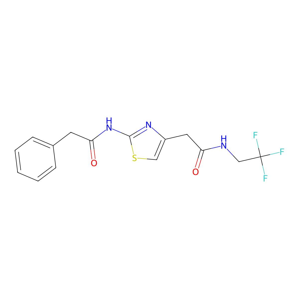 N-(4-(2-oxo-2-((2,2,2-trifluoroethyl)amino)ethyl)thiazol-2-yl)-2-phenylacetamide molecular structure, CAS 1206987-05-4