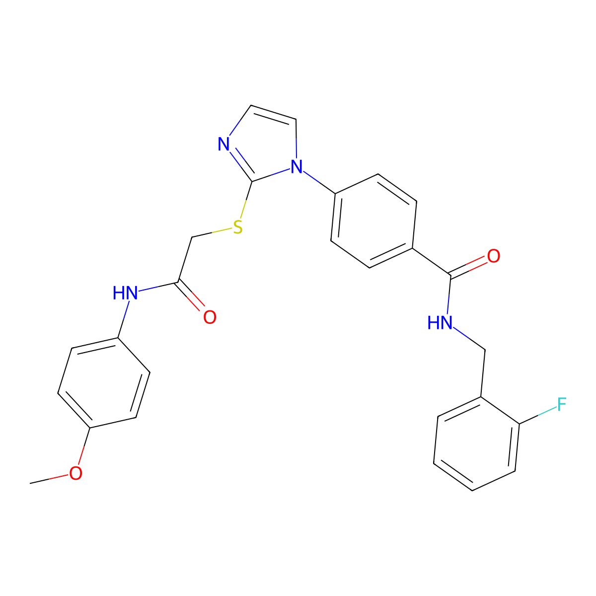 N-[(2-fluorophenyl)methyl]-4-[2-({[(4-methoxyphenyl)carbamoyl]methyl}sulfanyl)-1H-imidazol-1-yl]benzamide molecular structure, CAS 1206987-06-5